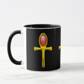 GOLD ANKH, RED TALISMAN EGYPTIAN JEWEL Black Mok (Links)