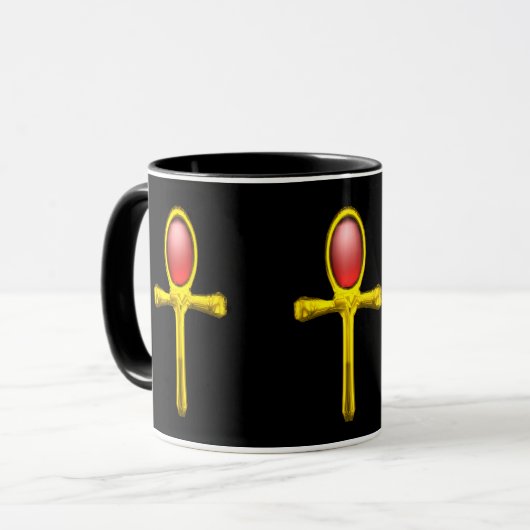 GOLD ANKH, RED TALISMAN EGYPTIAN JEWEL Black Mok (Voorkant links)