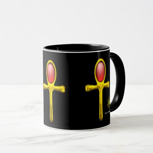 GOLD ANKH, RED TALISMAN EGYPTIAN JEWEL Black Mok (Voorkant rechts)