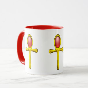 GOLD ANKH, RED TALISMAN EGYPTIAN JEWEL White Mok