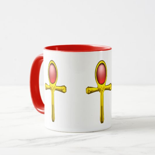 GOLD ANKH, RED TALISMAN EGYPTIAN JEWEL White Mok (Voorkant links)