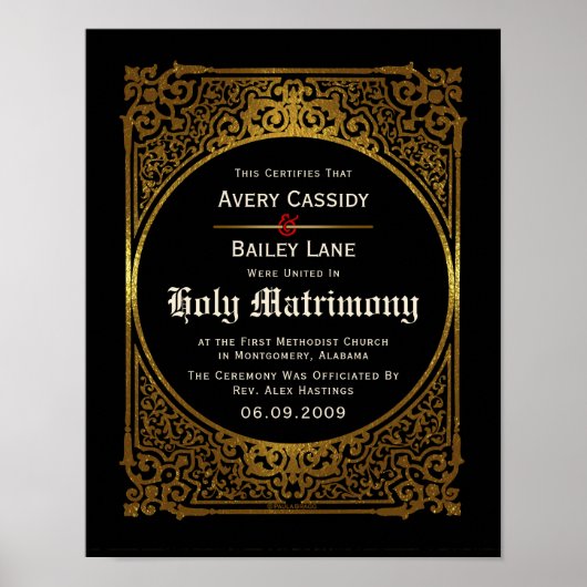 Gold Antiek Alternative WeddingCertificate Poster (Voorkant)