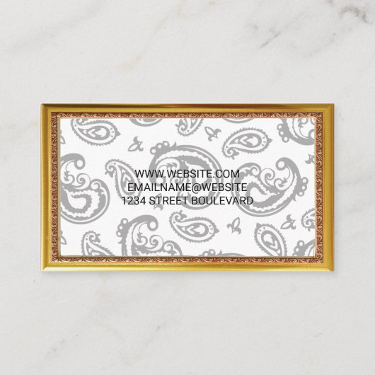 Gold Antiek Border | Zwart bloemenpatroon Visitekaartje (Achterkant)