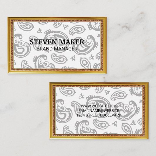 Gold Antiek Border | Zwart bloemenpatroon Visitekaartje (Voorkant / Achterkant)