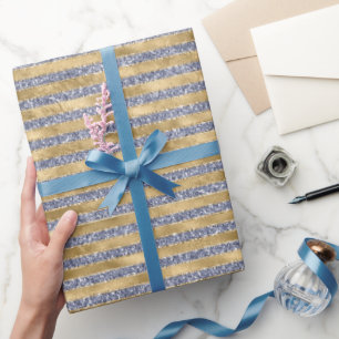 Gold Antiek Paars Glitter Glitz Stripes Cadeaupapier