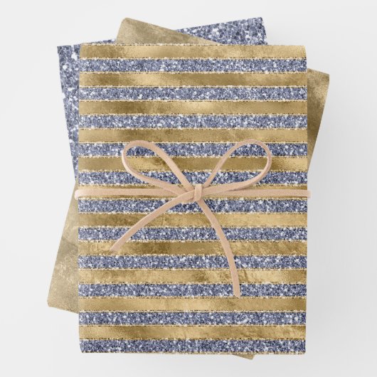 Gold Antiek Paars Glitter Glitz Stripes Inpakpapier Vel (In situ)