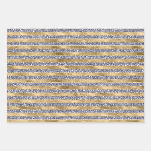 Gold Antiek Paars Glitter Glitz Stripes Inpakpapier Vel (Voorkant)