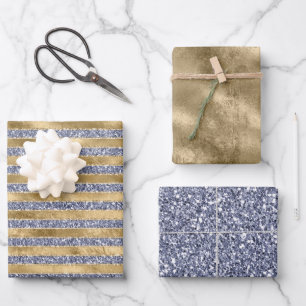 Gold Antiek Paars Glitter Glitz Stripes Inpakpapier Vel
