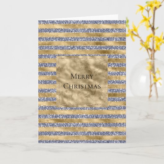 Gold Antiek Paars Glitter Glitz Stripes Kaart (Gele Bloem)