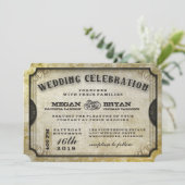 Gold Antiek Ticket Wedding Celebration Kaart (Staand voorkant)