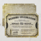 Gold Antiek Ticket Wedding Celebration Kaart (Voorkant / Achterkant)