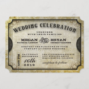 Gold Antiek Ticket Wedding Celebration Kaart