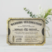 Gold Antiek Ticket Wedding Uitnodigen Receptie Inf Kaart (Staand voorkant)