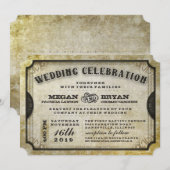 Gold Antiek Ticket Wedding Uitnodigen Receptie Inf Kaart (Voorkant / Achterkant)