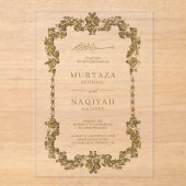 Gold Antique Gilded Frame Muslim Wedding Acryl Uitnodigingen (Voorkant)