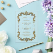 Gold Antique Gilded Frame Muslim Wedding Acryl Uitnodigingen (Insitu (Huwelijk))