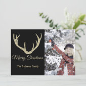 Gold Antler Kerstmis Feestdagenkaart (Staand voorkant)