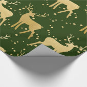 Gold Antler Reindeer Elegant Green | Polka Dots Cadeaupapier (Hoek)