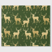 Gold Antler Reindeer Elegant Green | Polka Dots Cadeaupapier (Vlak)