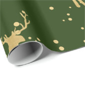 Gold Antler Reindeer Elegant Green | Polka Dots Cadeaupapier (Rol Hoek)