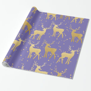 Gold Antler Reindeer Elegant Periwinkle Polka Dots Cadeaupapier