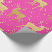 Gold Antler Reindeer Elegant Pink Polka Dots Cadeaupapier (Hoek)