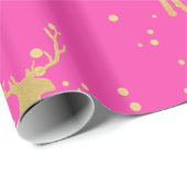 Gold Antler Reindeer Elegant Pink Polka Dots Cadeaupapier (Rol Hoek)