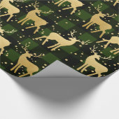 Gold Antler Reindeer Green | Buffalo Pset Pattern Cadeaupapier (Hoek)