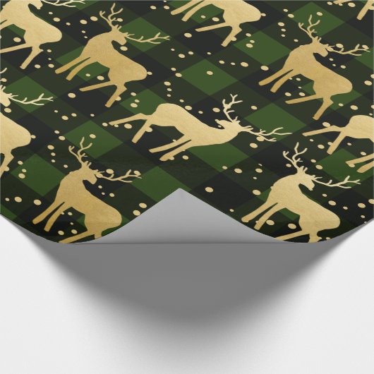 Gold Antler Reindeer Green | Buffalo Pset Pattern Cadeaupapier (Hoek)