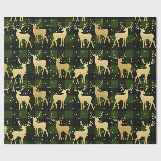 Gold Antler Reindeer Green | Buffalo Pset Pattern Cadeaupapier (Vlak)