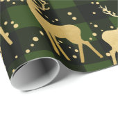 Gold Antler Reindeer Green | Buffalo Pset Pattern Cadeaupapier (Rol Hoek)
