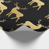 Gold Antler Reindeer Holiday Elegant Black Cadeaupapier (Hoek)