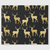 Gold Antler Reindeer Holiday Elegant Black Cadeaupapier (Vlak)
