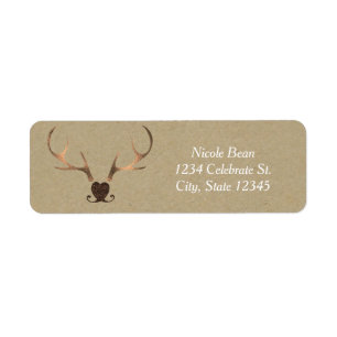 Gold Antlers & Brown Paper Rustic Wedding Etiket