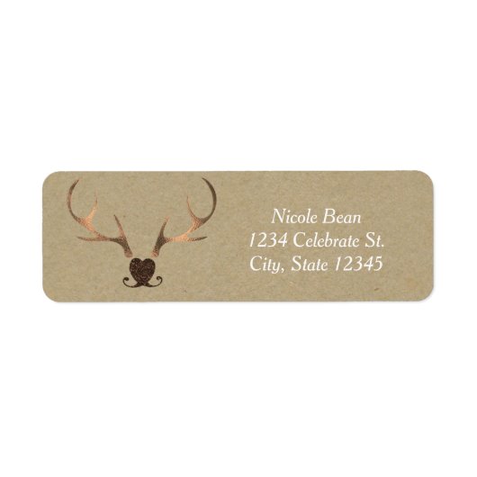 Gold Antlers & Brown Paper Rustic Wedding Etiket (Voorkant)