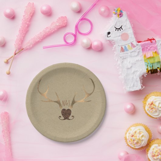 Gold Antlers & Brown Paper Rustic Wedding Papieren Bordje (Feest)