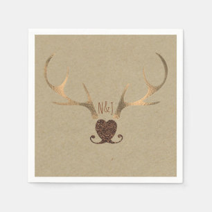 Gold Antlers & Brown Paper Rustic Wedding Servetten