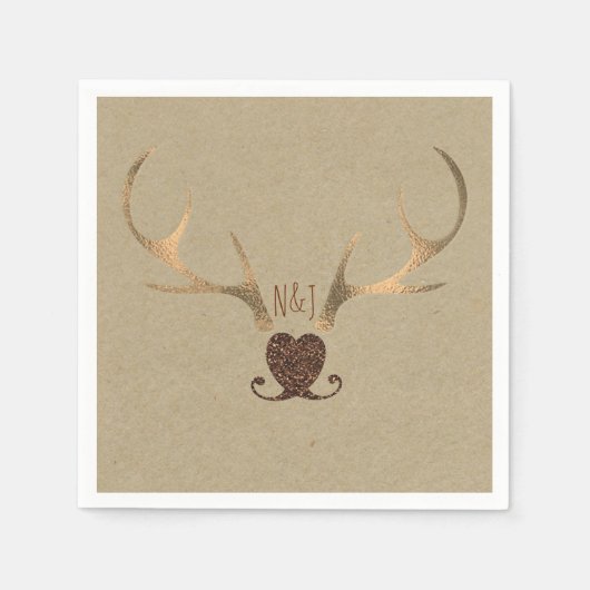 Gold Antlers & Brown Paper Rustic Wedding Servetten (Voorkant)
