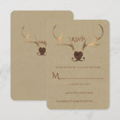 Gold Antlers & Bruin Papier Rustic Wedding RSVP (Voorkant / Achterkant)