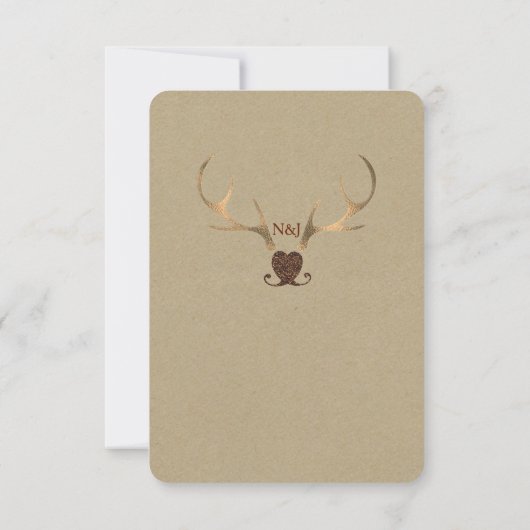 Gold Antlers & Bruin Papier Rustic Wedding RSVP (Achterkant)