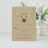 Gold Antlers & Bruin Papier Rustic Wedding RSVP Kaartje (Staand voorkant)