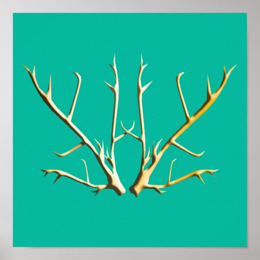 Gold Antlers op Blauwgroen Poster (Voorkant)