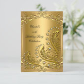 Gold Any Age Elegant Birthday Party Floral Kaart (Staand voorkant)