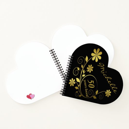 Gold Any Age Verjaardagsfeest Hart Gastboek Notitieboek (Binnen)