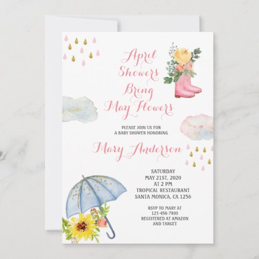 Gold April Showers brengen May Flowers Baby shower Kaart (Voorkant)