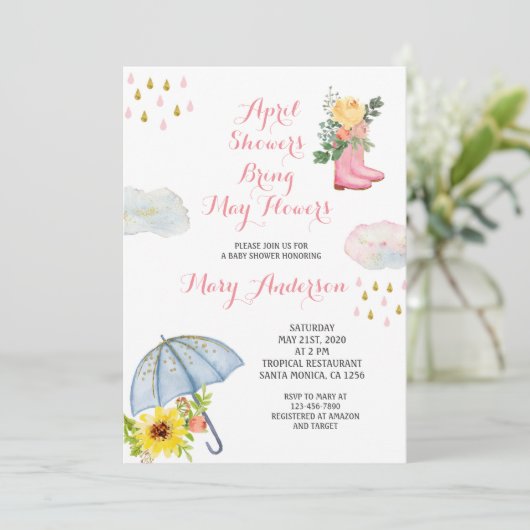Gold April Showers brengen May Flowers Baby shower Kaart (Staand voorkant)
