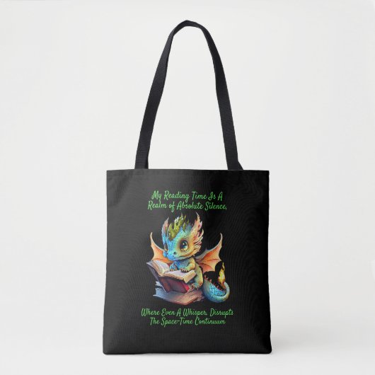 Gold Aqua Baby Dragon Warning Leesboek Stem Tote Bag (Voorkant)