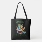 Gold Aqua Baby Dragon Warning Leesboek Stem Tote Bag (Achterkant)