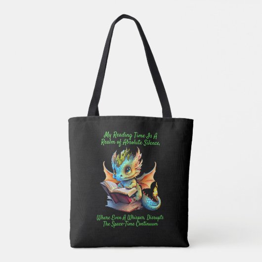 Gold Aqua Baby Dragon Warning Leesboek Stem Tote Bag (Achterkant)