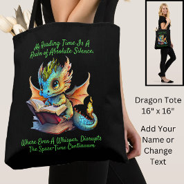 Gold Aqua Baby Dragon Warning Leesboek Stem Tote Bag